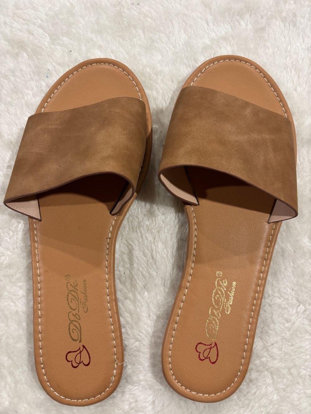 Ardene Tan Slide Sandals with Wide Suede Strap